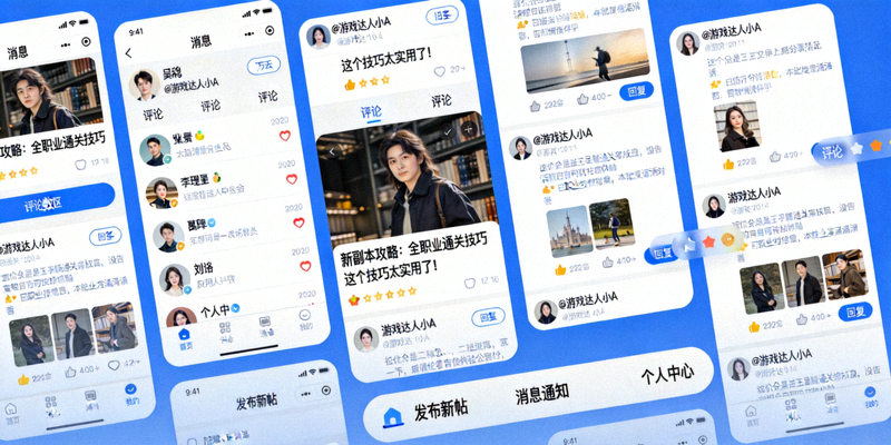玩家部落社区界面截图，展示用户发帖、评论和互动的热闹场景